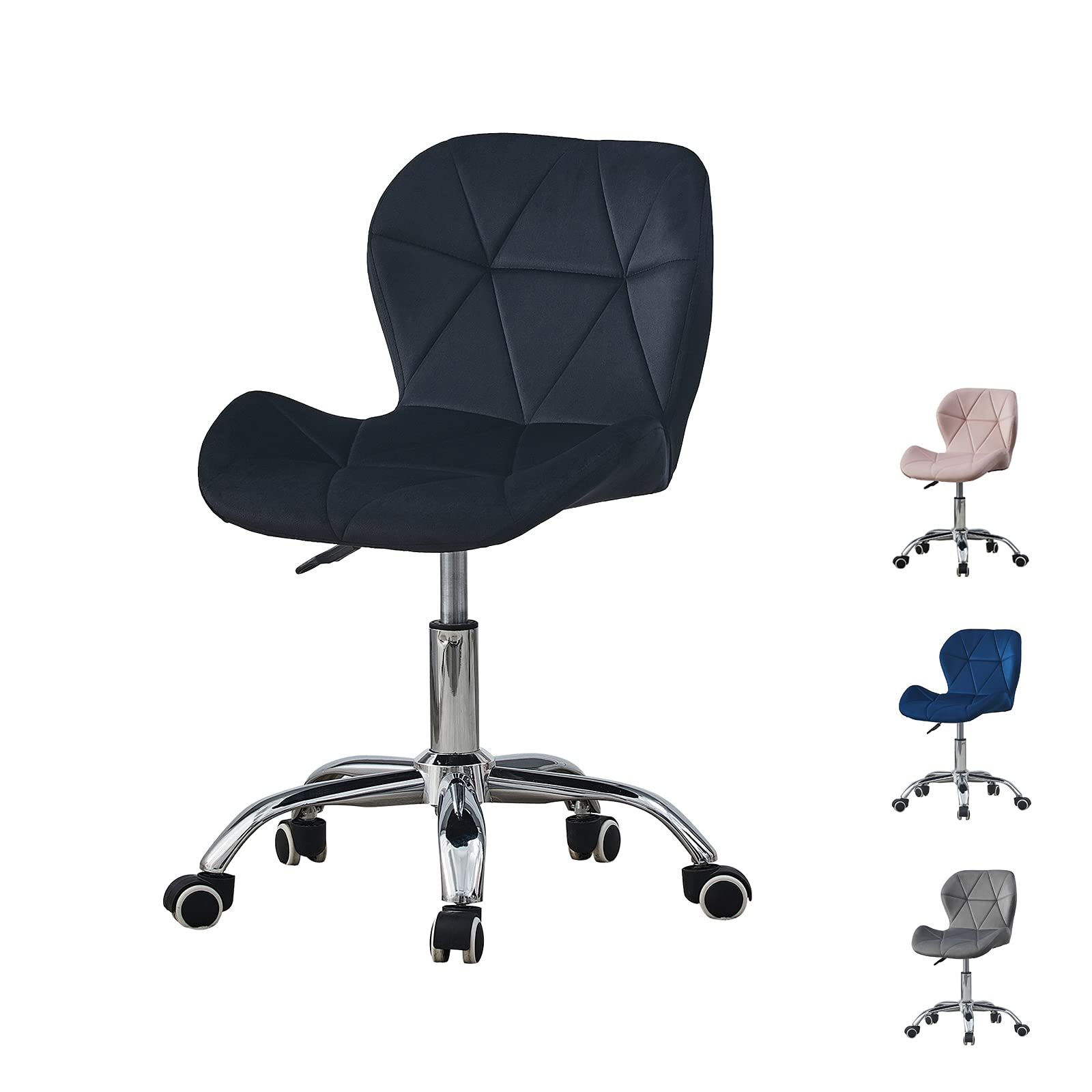 CLIPOP Velvet Padded Ergonomic Computer Chair - Height Adjustable Swivel With Backrest and Chrome Base for Home Office (Black)