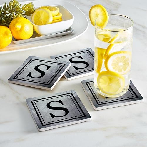 Miniatura 2 de S - Letras de árbol gótico, decoración del hogar Joyride, 4 posavasos de cerámica, posavasos cuadrados de 4 pulgadas, juego de 4, parte trasera de
