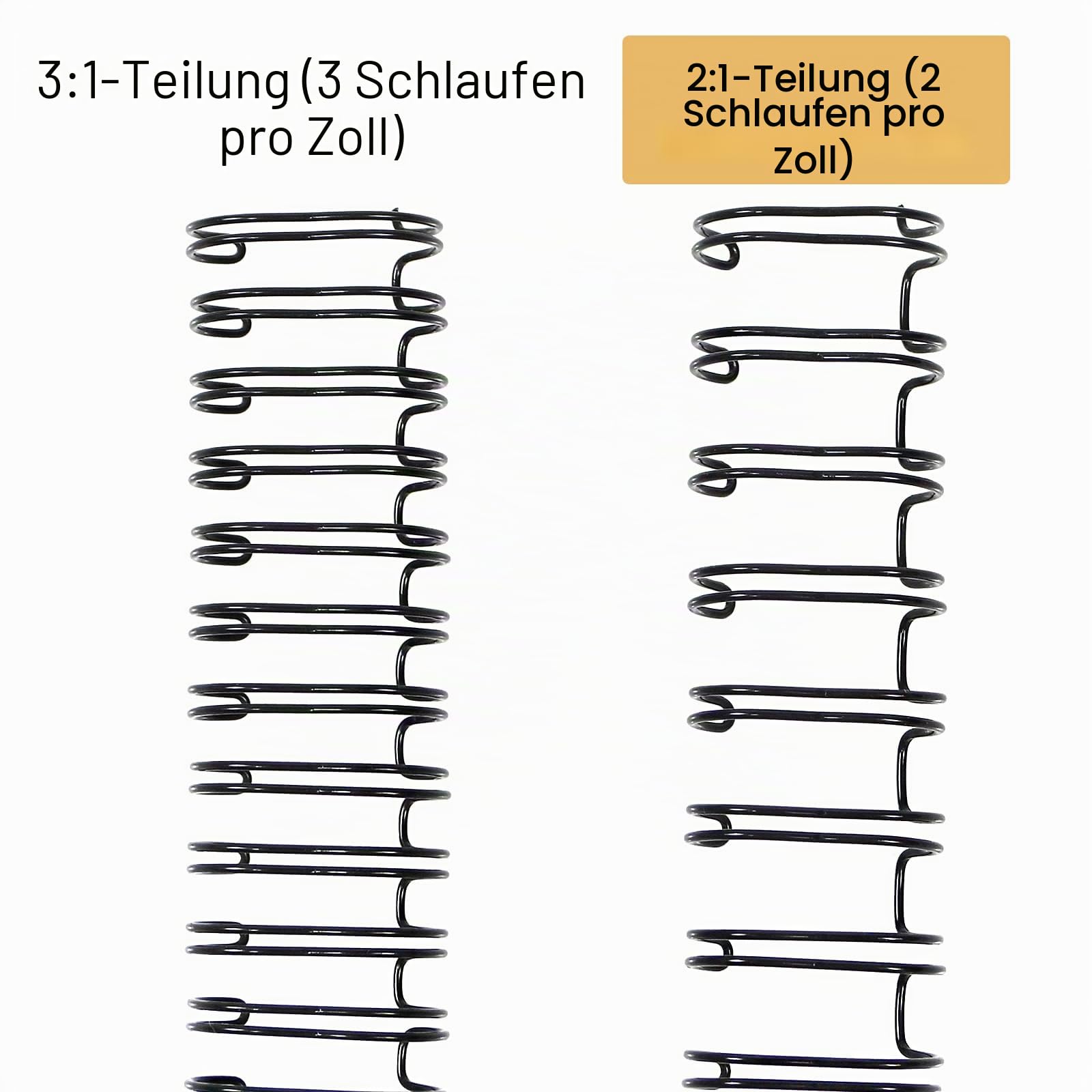 RAYSON Drahtbinderücken, 23 Schlaufen, 50-190 Blatt, 2:1 Teilung, 9,5-22,2 mm Gemischte Größe, A4, Schwarz, Packung mit 100 Stück
