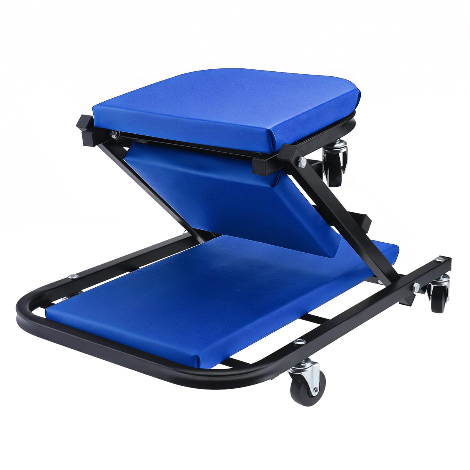 BOOMSTART Camilla Mecánica Plegable de 102 cm (40"), Asiento de Mecánico 2 en 1, Taburete Grande Acolchado con Ruedas, Taburete de Taller de Garaje Resistente de 150kg con 6 Ruedas Giratorias