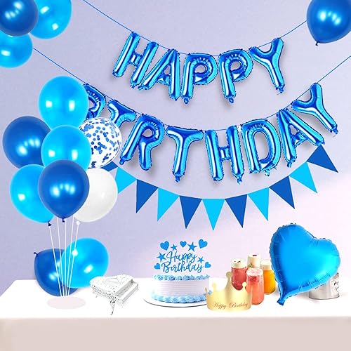 Miniatura 3 de Decoraciones de fiesta de cumpleaños número 22, globos azules de papel de aluminio con el número 22, banda de feliz cumpleaños, decoración de pastel