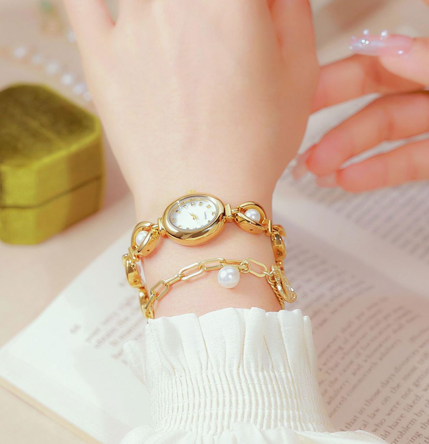 ADSBIAOYE Elegant Pearl Women's Dress Watch Fashion Oval dial Watch Ladies Gift Bracelet Waterproof Analog Watch - Image 6