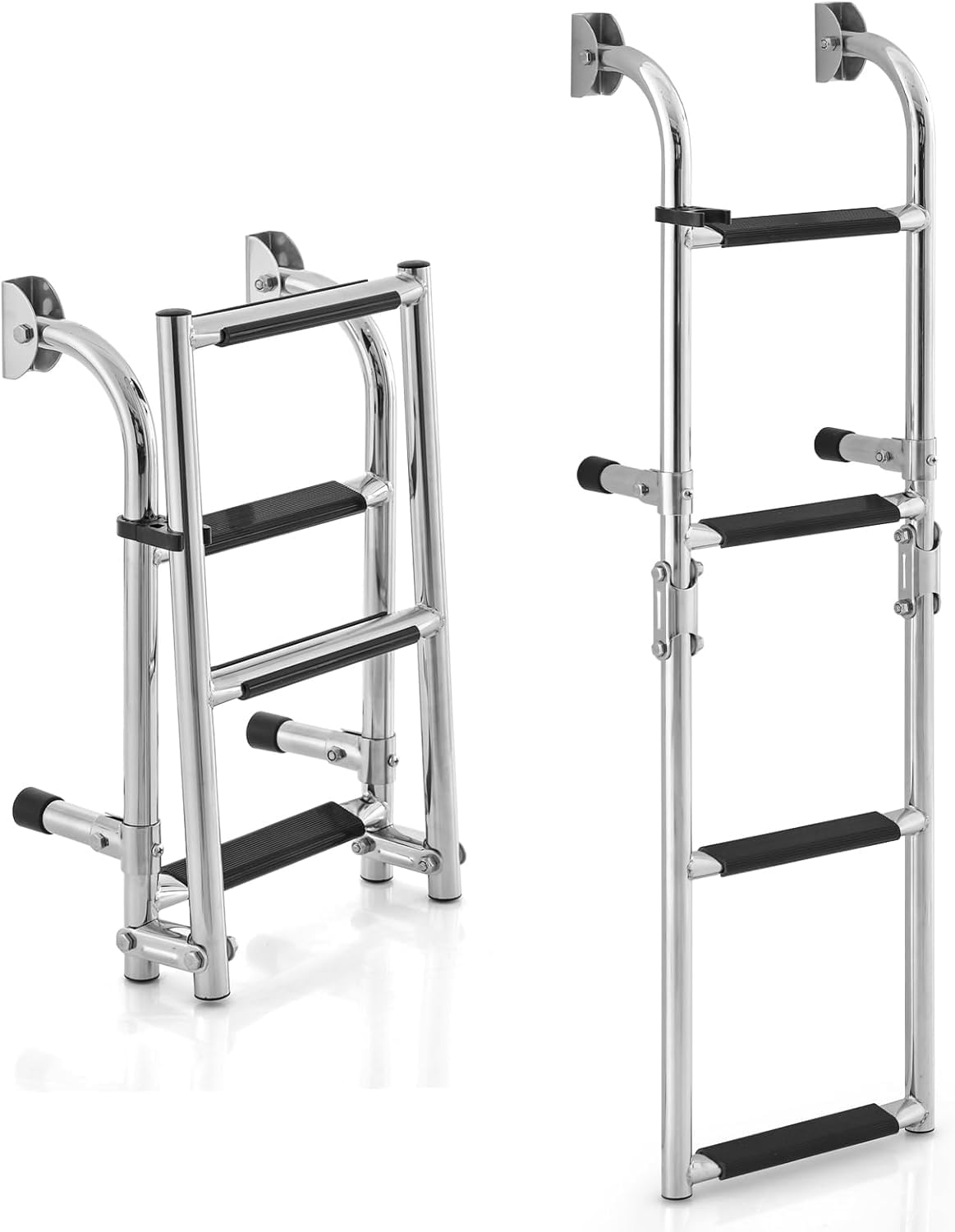 RELAX4LIFE Escalera de Barco Plegable de Acero Inoxidable con 4 Peldaños, Escalera de Piscina con Peldaños Antideslizantes de PVC para Barco, Piscina y Puerto, Carga 200 kg (Modelo 1)