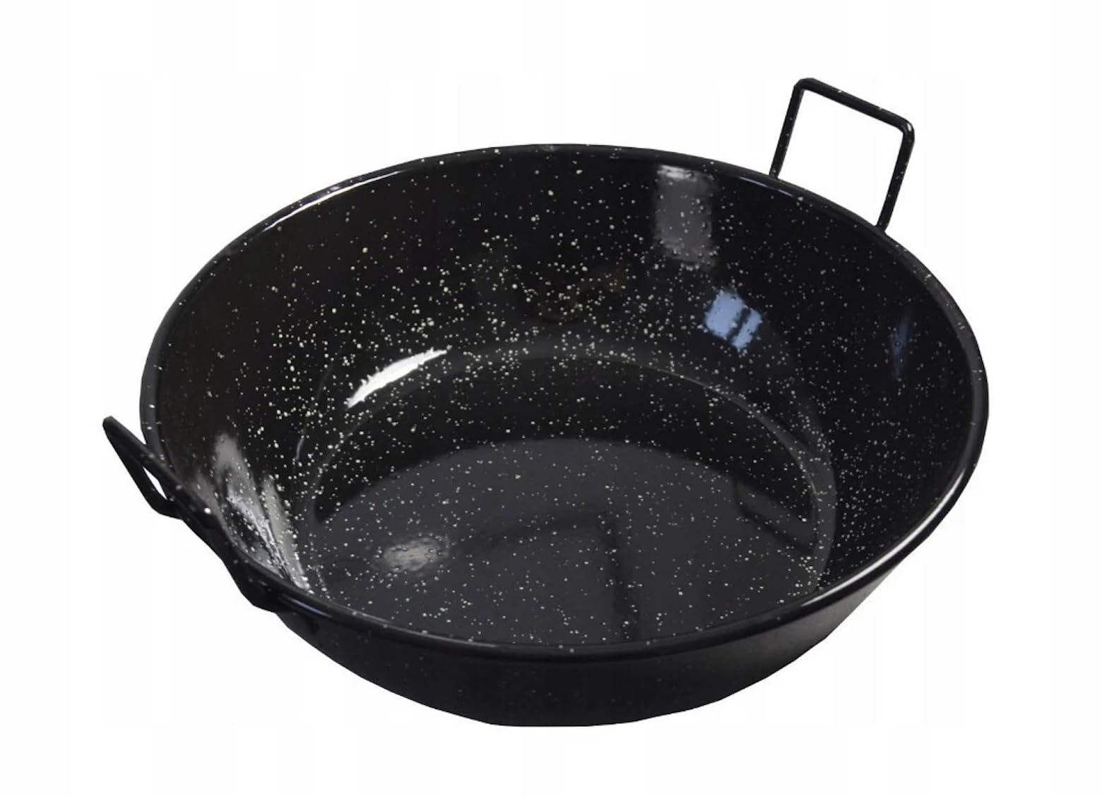 Tegame Fondo in Ferro Smaltato con Manici, Nero per uso professionale, Ideale per Fritture e Preparazioni Etniche (40 cm)