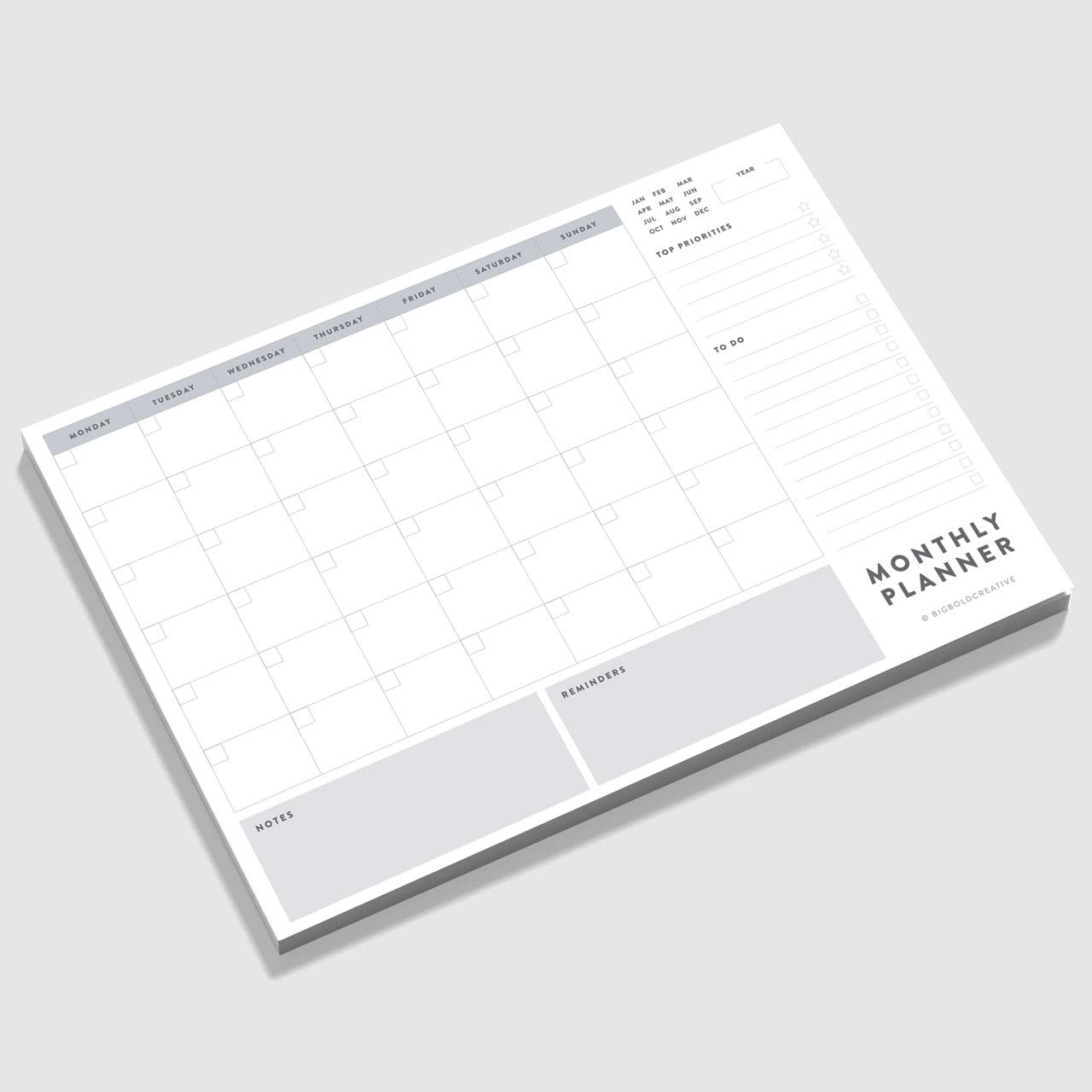 Monthly Planner Pad Desk or Wall Organiser Undated Large A3 Size 50 Sheets Tear-Off Pad