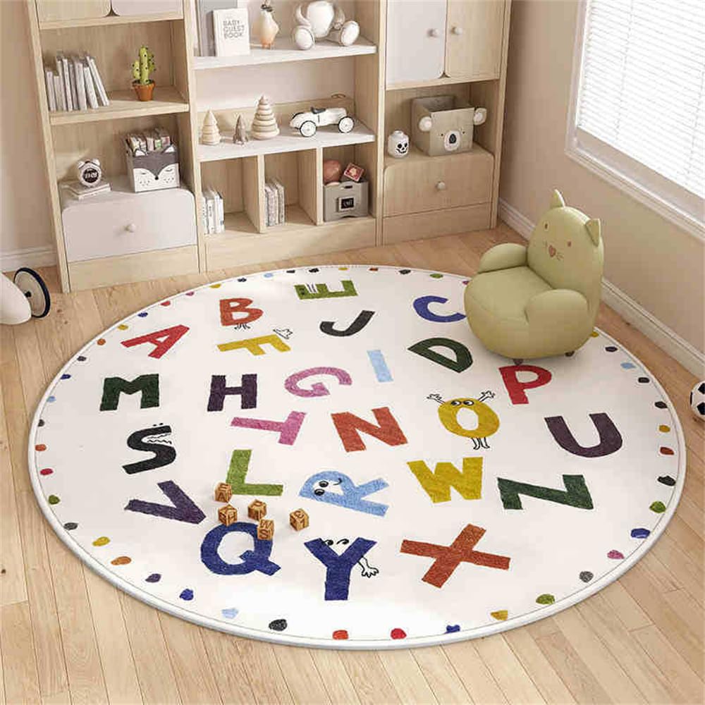 Odot Round Desk Chair Mat, Protective Mat Floor Chair Wheels Non-Slip Gaming, Office Protection Mat for Parquet (Colorful Letters, 80cm)