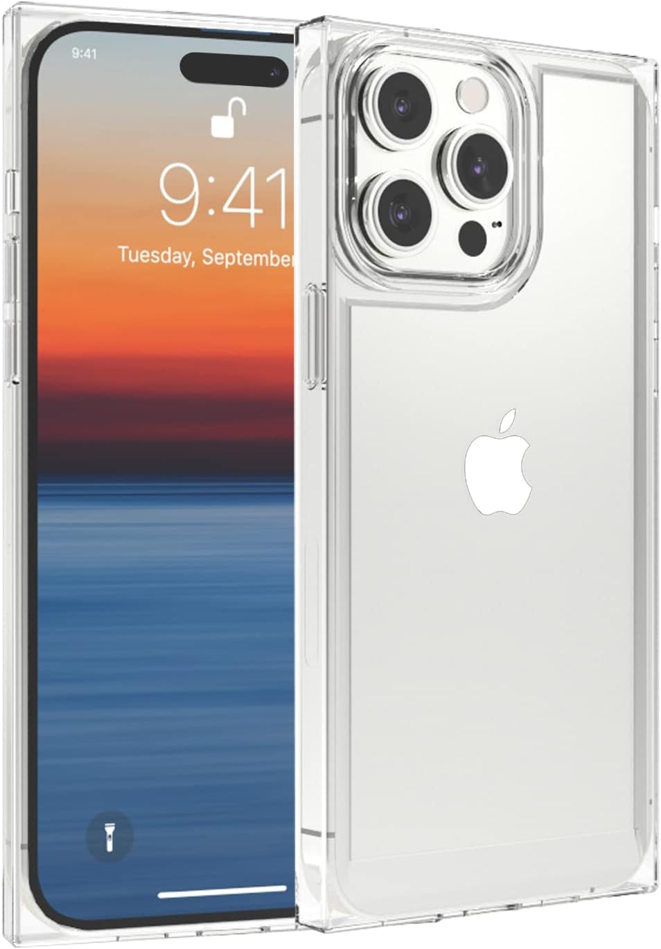 ANHONGClear Square Case Compatible with iPhone 14 Pro 6.1 inch 2022, 360 Full Body Coverage Hard PC + Soft Silicone TPU 2 in 1 HD Clear Shockproof Cover, Protective Transparent Case