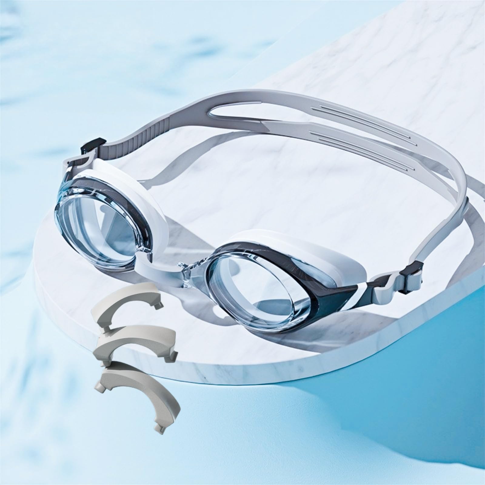 HSTWODE Optical Swimming Goggles with Prescription, Dioptres: -0 to -7.0, Anti-Fog, Anti-Fog, UV Protection, Super Fit, Includes Box, Replacement 2 x Nose Clip (0)
