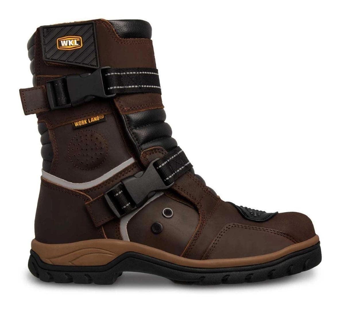 WORKLAND 77411 Motorcycle Boots for Men - Leather Boots with Protections - Work Boots For Men - Rubber Sole Slip Resistant and Reflective Motorcycle Riding Boots - Botas para Motocicleta Hombre