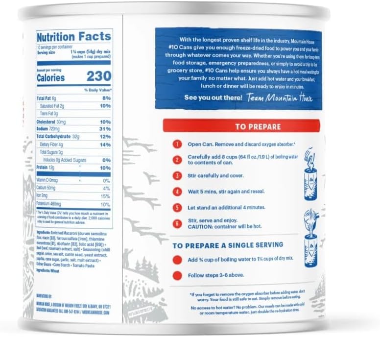 Mountain House Chili Mac with Beef #10 Can| Freeze-Dried Backpacking & Camping Food| Survival & Emergency Food | 6-Pack