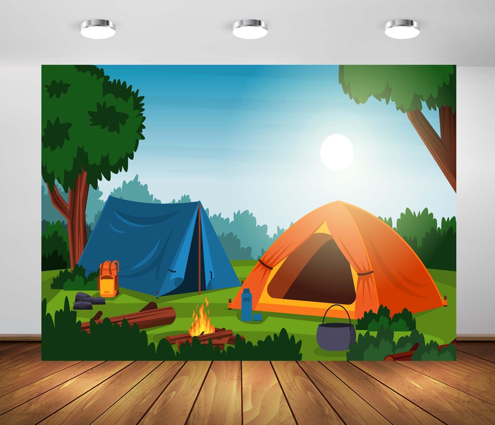 Camping-Hintergrund 3x2,4 M – Wald-Szene Mit Zelt & Lagerfeuer, Aus Polyester, Für Fotoshootings & Partys