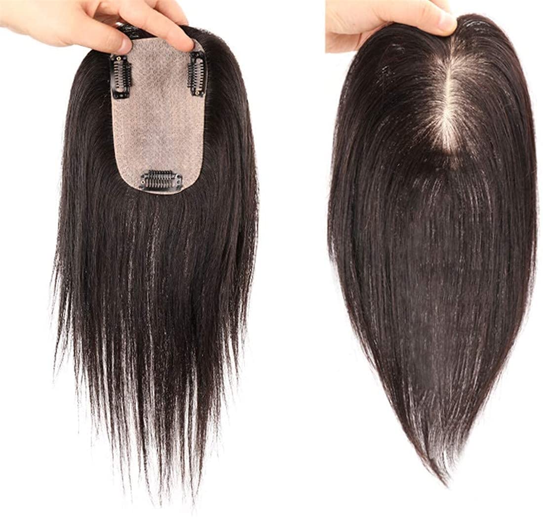 Clip in Real Human Hair Silk Base Crown Topper 8x12cm Hair Toppers Toupee Wiglet Hairpiece for Women with Thinning Hair, 10 inches