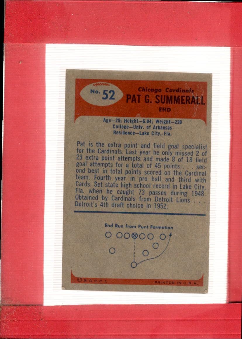 1955 Bowman #52 Pat Summerall EX+ Excellent+ RC Rookie Chicago Cardinals Football