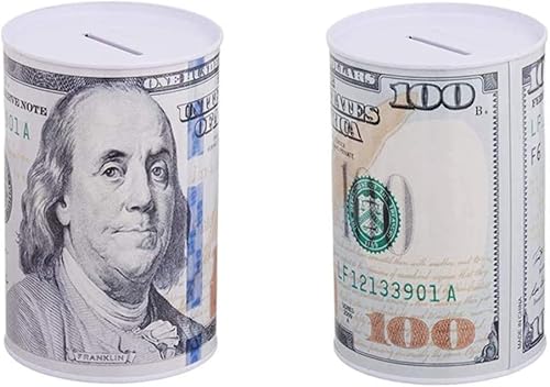 Miniatura 2 de Paquete de 2 100 Dólar Bill Hucha 6 Alto Moneda Ahorro Moneda Moneda Benjamin Franklin C Nota lata Tarro de billetes Banco de monedas