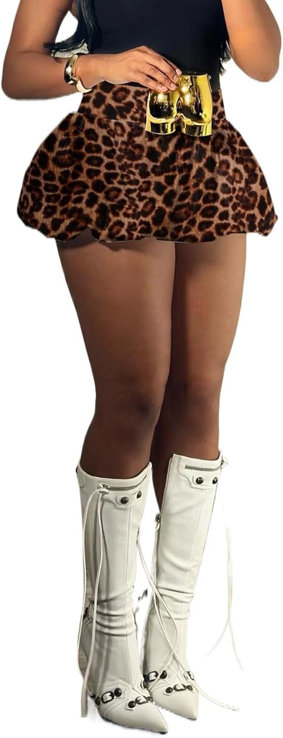 XZLUFNY Women Y2K Bubble Short Skirt Elastic High Waist Pleated Puffy Balloon Mini Skirts