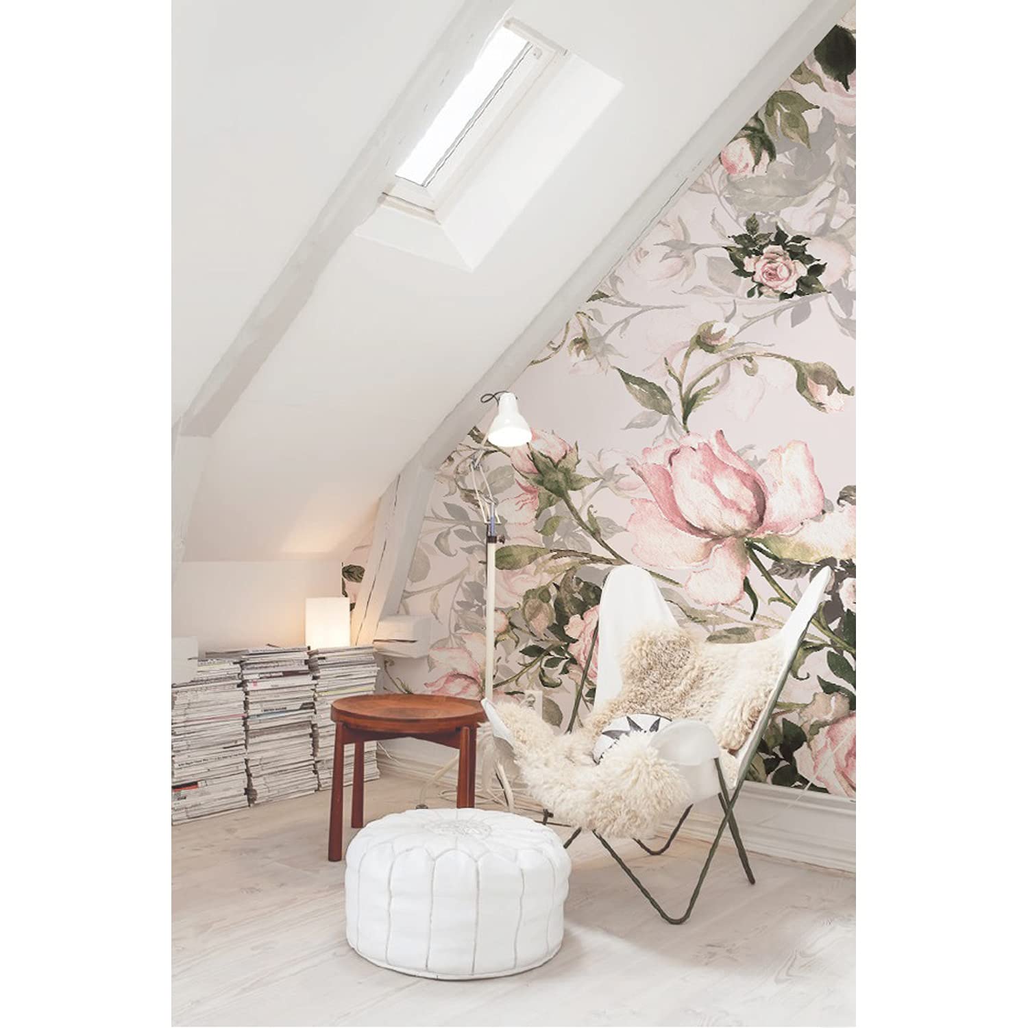 Papier peint intissé de haute qualité 208x146cm décor roses pâles pour meuble