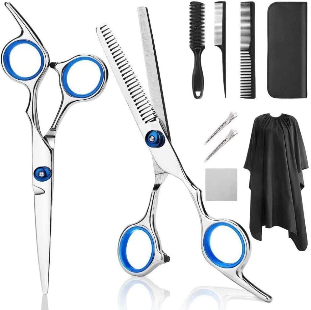 AMAXRcsy Tijeras de peluquería 7/9 Piezas Peine de Cola Queratina para el Cabello-9 Piezas_Blauw (9 Piezas Blauw A)