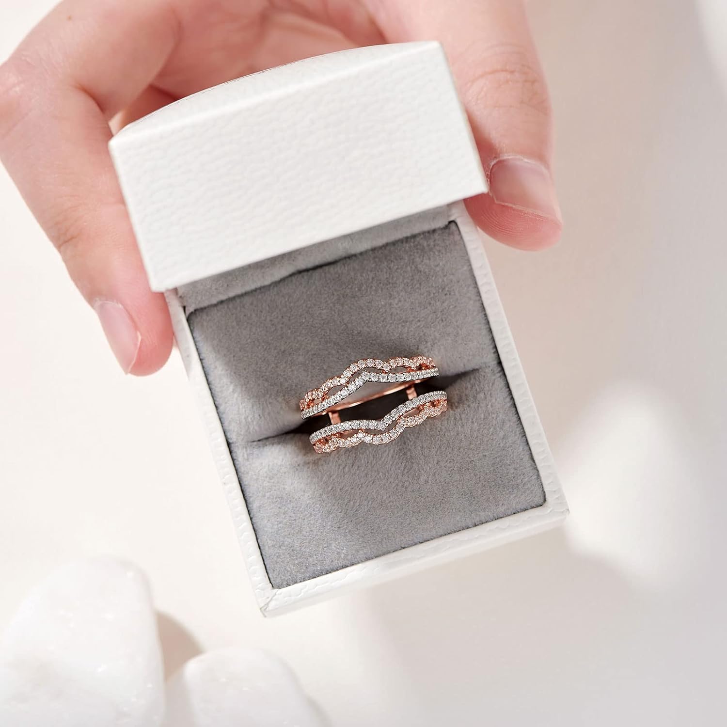 Newshe Jewellery Cubic Zirconia Wedding Ring Enhancer Guard for Engagement Rings 925 Sterling Silver Curved Bands for Women Eternity Bridal Promis Size 5-10 - Image 6