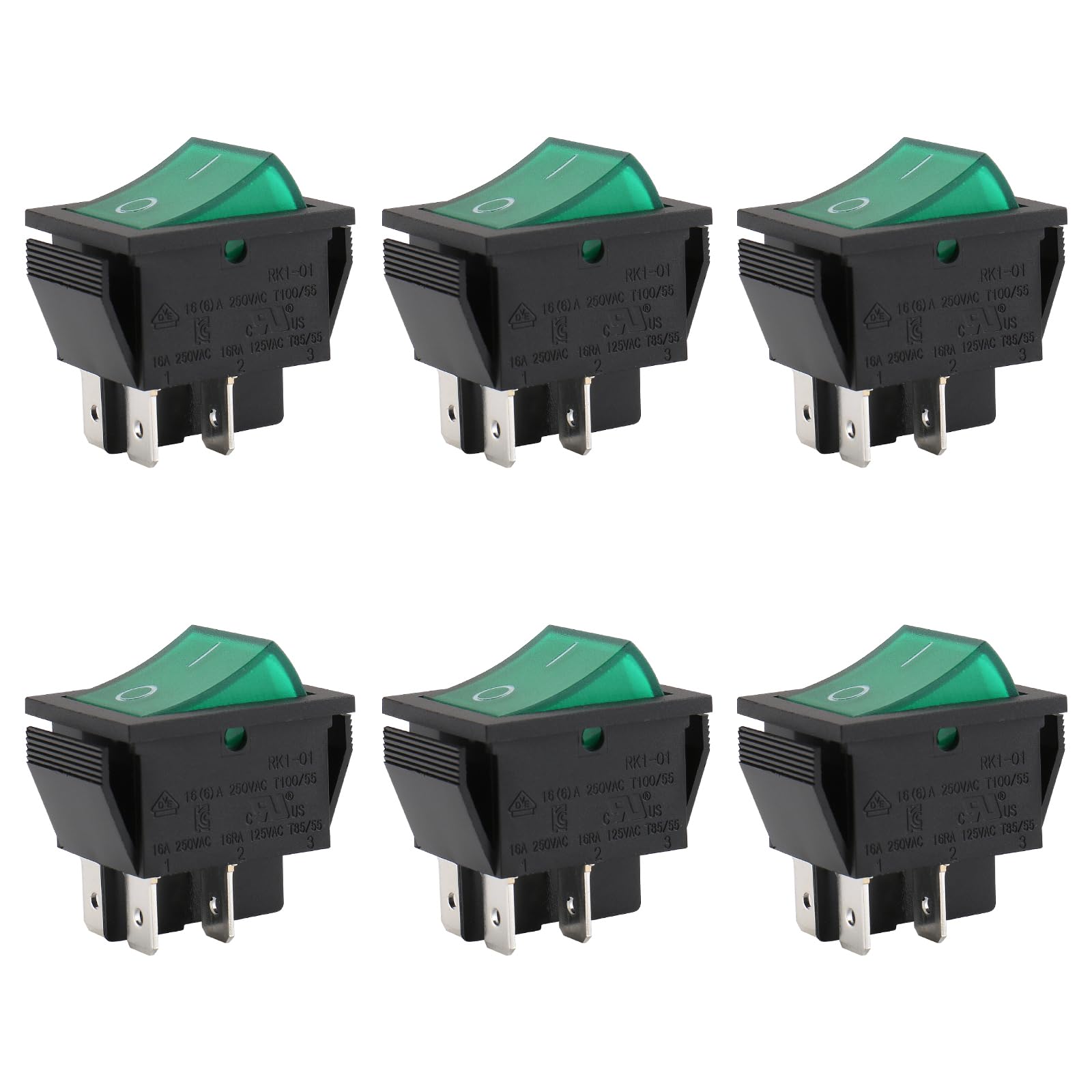 BAOMAIN DPST Rocker Switch,ON/Off 4-Pin 16A 250V AC,Green LED Illuminated Snap-in Power Switch,UL Recognized & VDE Certifiedfor Automotive,Marine,and