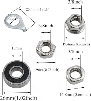 1 Pack Front Hub Axle 3/8 x 5.5 Inch Steel Bike Shaft Kit