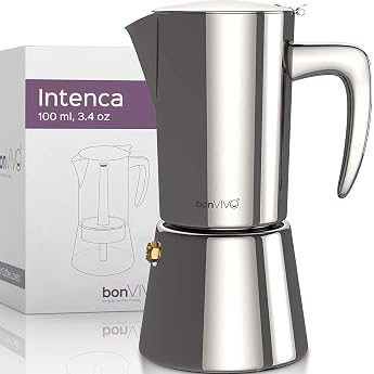 bonVIVO Espressokocher Induktion geeignet Silber chrom 2 Tassen 100ml