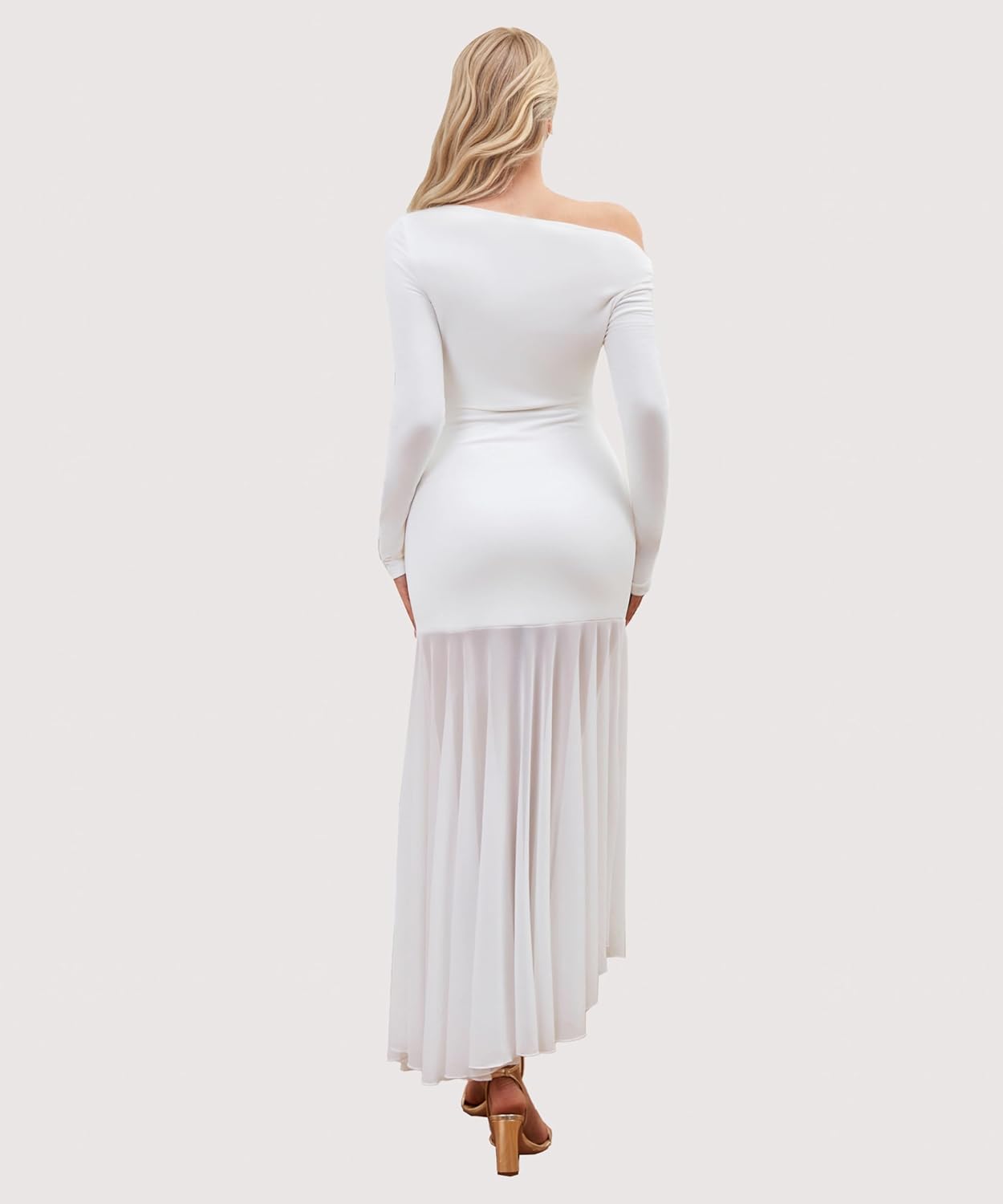 Mesh Long Sleeve Off Shoulder Bodycon Maxi Dress for Women Modal Elegant Cocktail Party Outfits Dress - Image 8