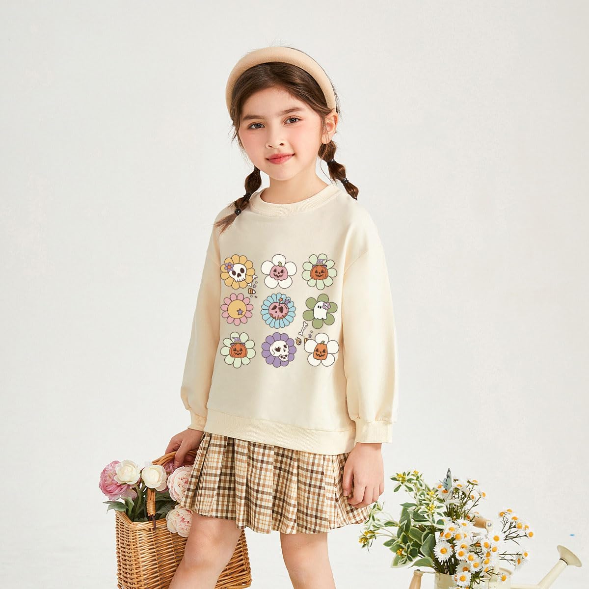 Halloween Sweatshirts for Girls Spooky Ghost Pumpkin Pullover Long Sleeve T-shirt 1-10 Years - Image 3