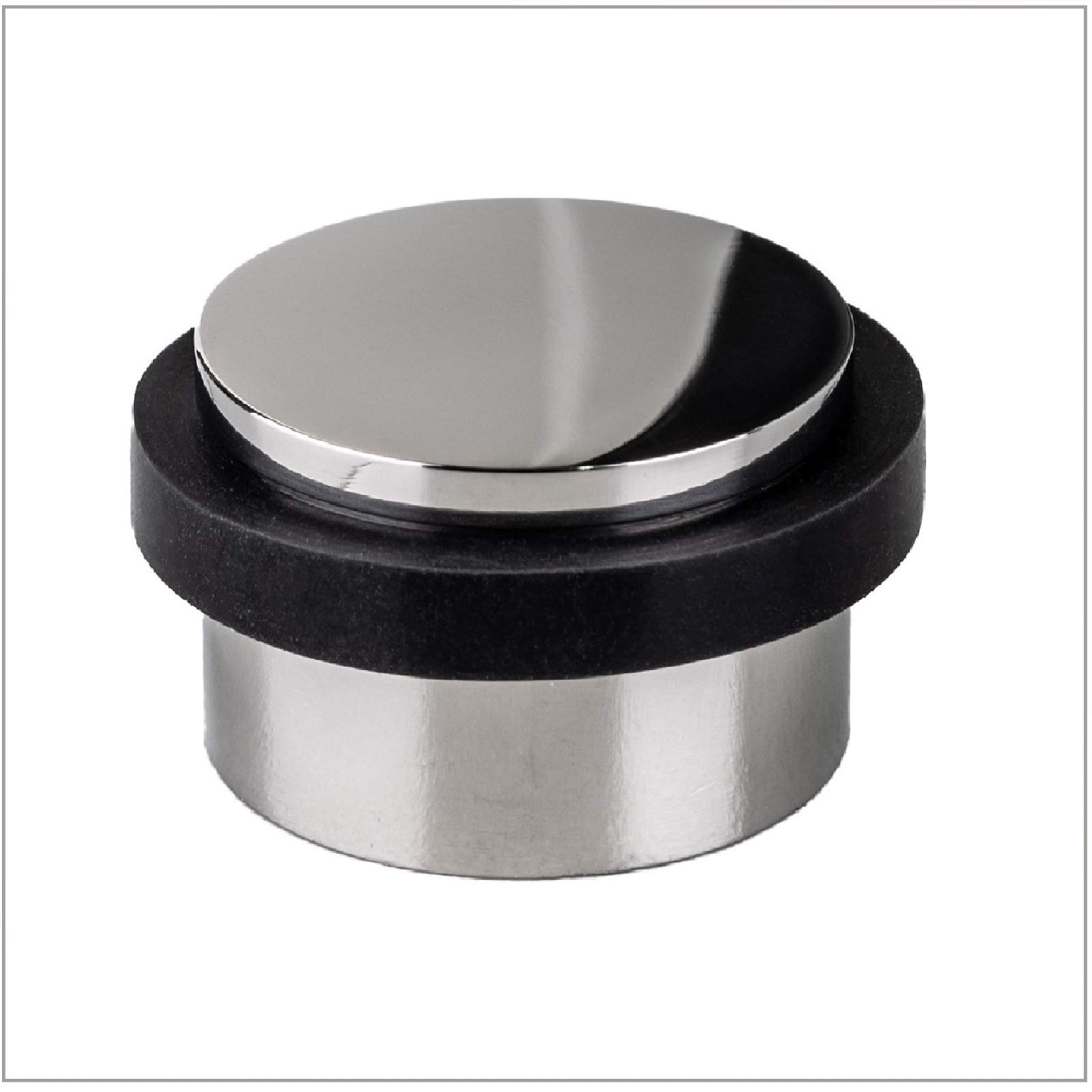 Evi Herrajes Inox Gloss-Black Rubber | Adhesive Door Stop | Ø28x20mm | Floor Mounted | Bright Stainless Steel | Silicone Protection Rubber | I-140Ab