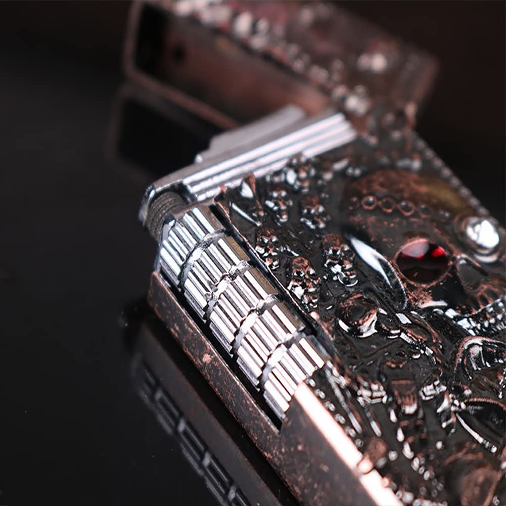 KAIEOMGN Grabado de calavera genial, encendedor personalizado de metal para regalos para hombres, cumpleaños, exteriores, barbacoa (sin gas metano). (Brillante)