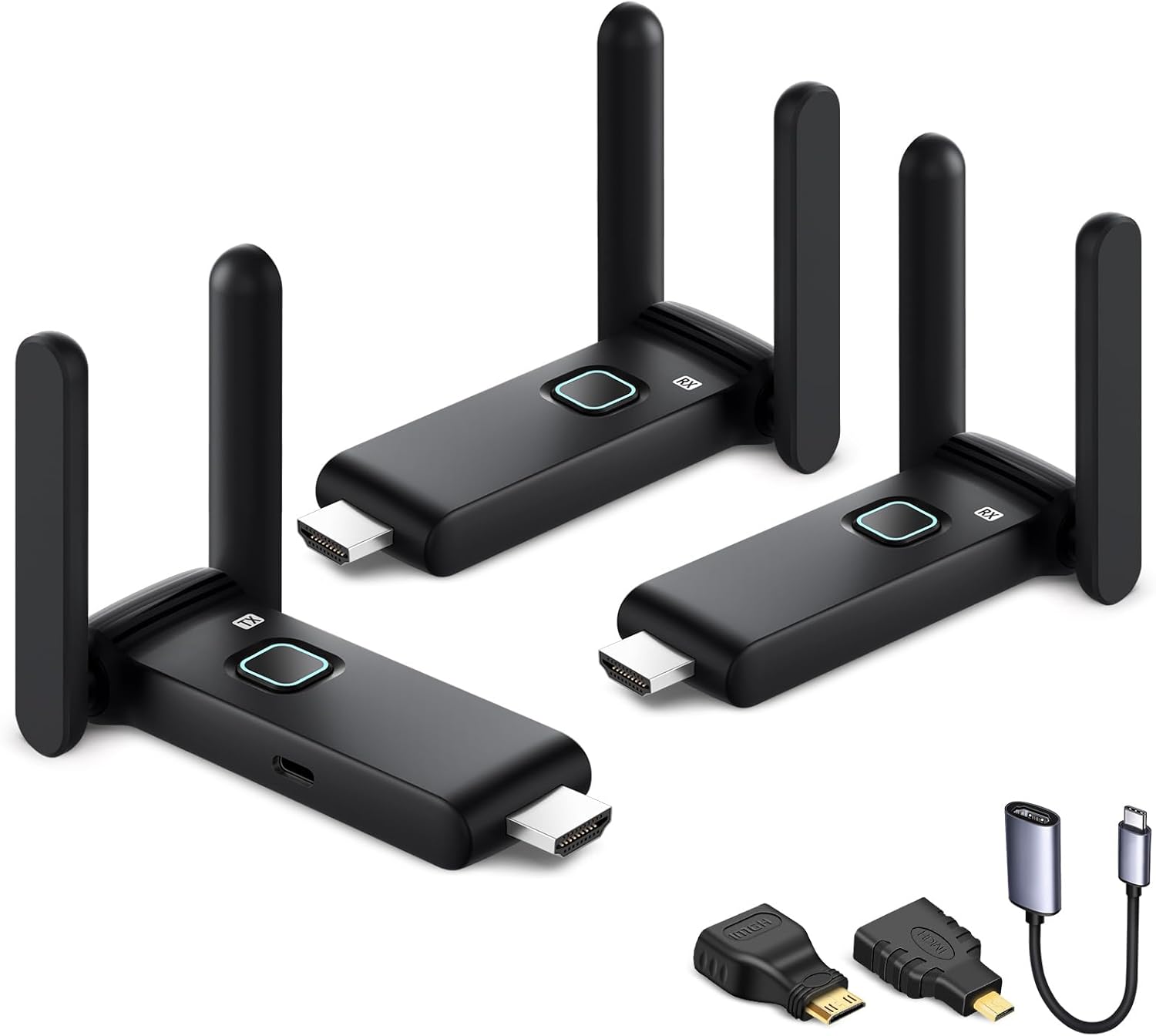 Wireless HDMI Transmitter and Two receiver4k, Plug and Play Dual Monitor Streaming/File.Portable USB-C to HDMI Wireless Extender165FT/50M, from laptops, TV Boxes to HDTV projectors and displays