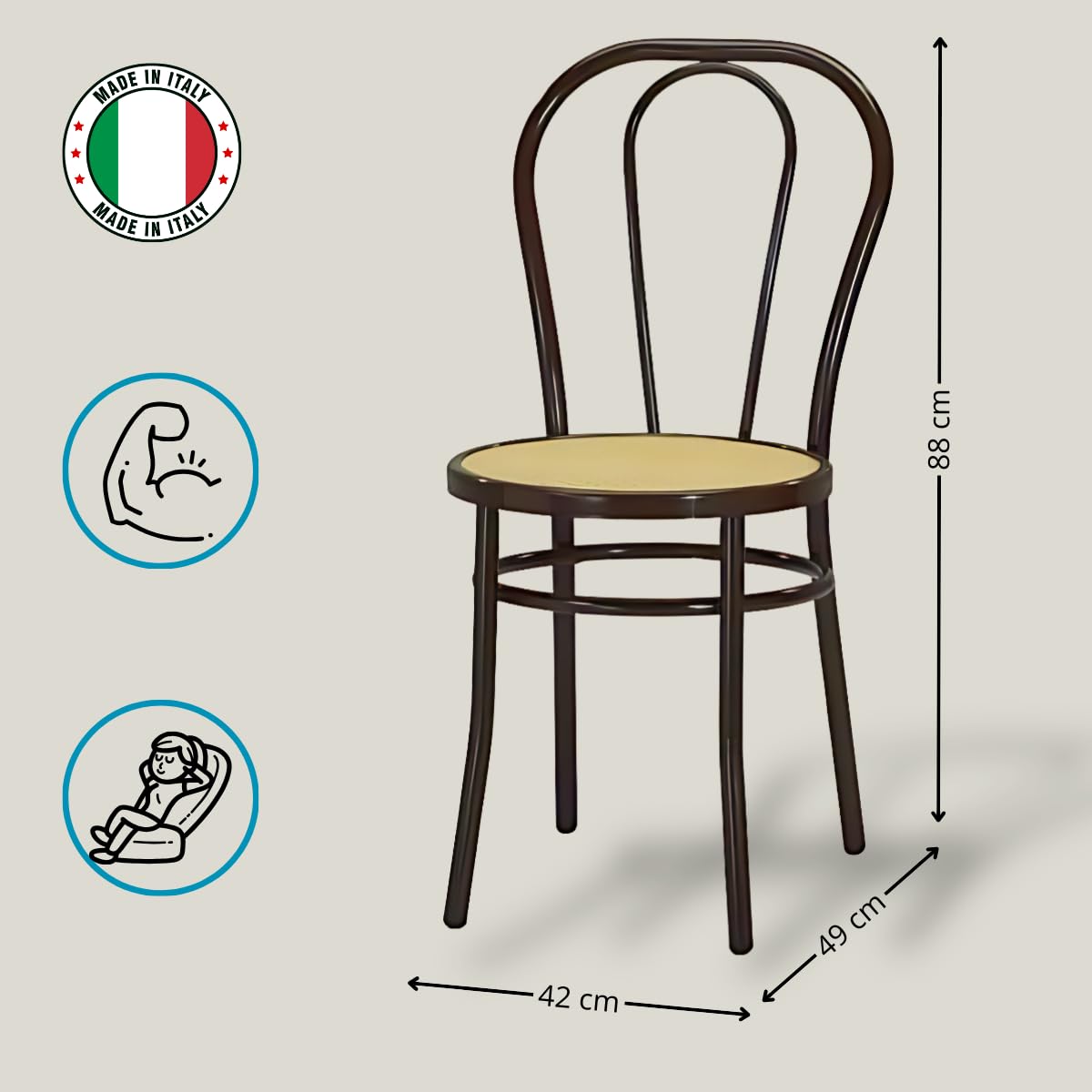 Tomaino - Silla de cocina de hierro con asiento de paja - Juego de sillas de comedor Viena (4, negro)
