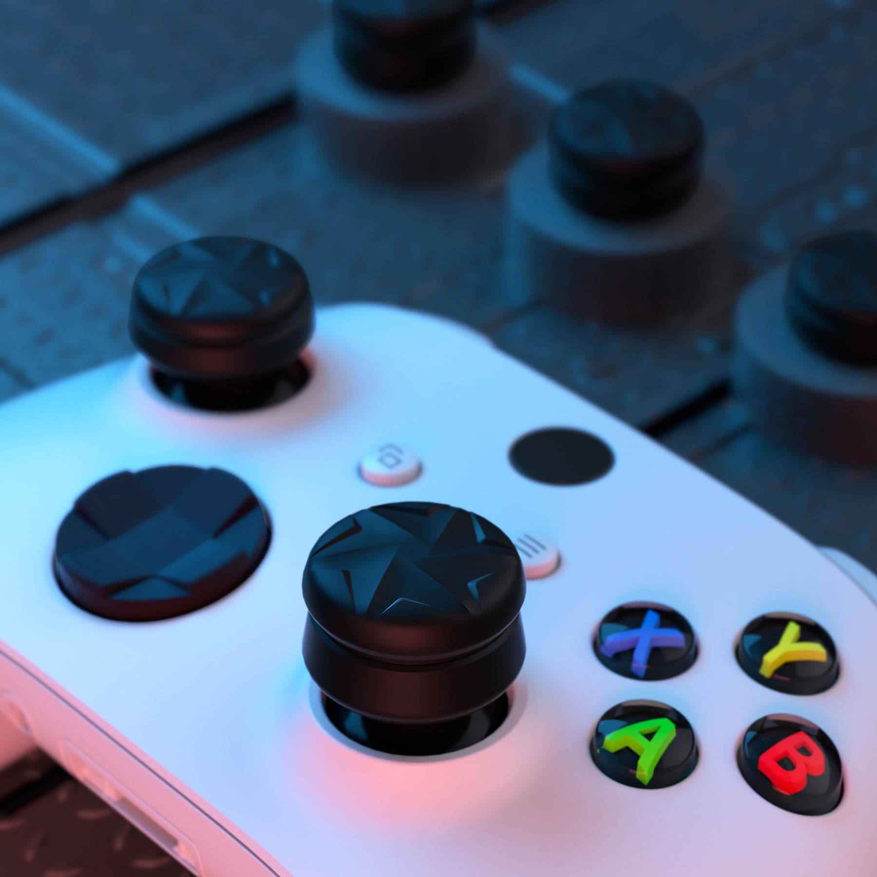 PlayVital Razor 3 Pary Thumbs Cushion Caps Uchwyty Osłony Joysticka do ps5 Nakładki na Kciuki do ps4, do Xbox Series X/S, do Xbox Core/Xbox One/Elite Series 2,do Switch Pro Kontroler-Czarny