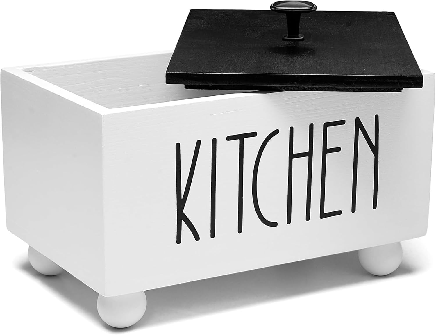 Solid Wood Farmhouse Kitchen Storage Bin with Lid – Rectangular Organizer Box for Countertop or Pantry – Stylish Kitchen Decor & Accessories