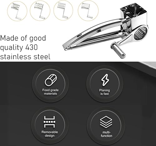 Miniatura 9 de Kitchen Tools Hand Crank Shredder Butter Cheese Grater, Stainless Steel Rotary Grater Handheld Rotary Cheese Grater with 4 Stainless Drum