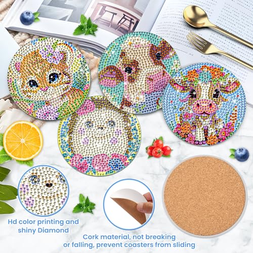 Lxmsja 9pcs Diamond Painting Coasters with Holder, Diamond Art for Adults Kids Beginners DIY Funny Drinks with Cork Craft Kits - Image 4