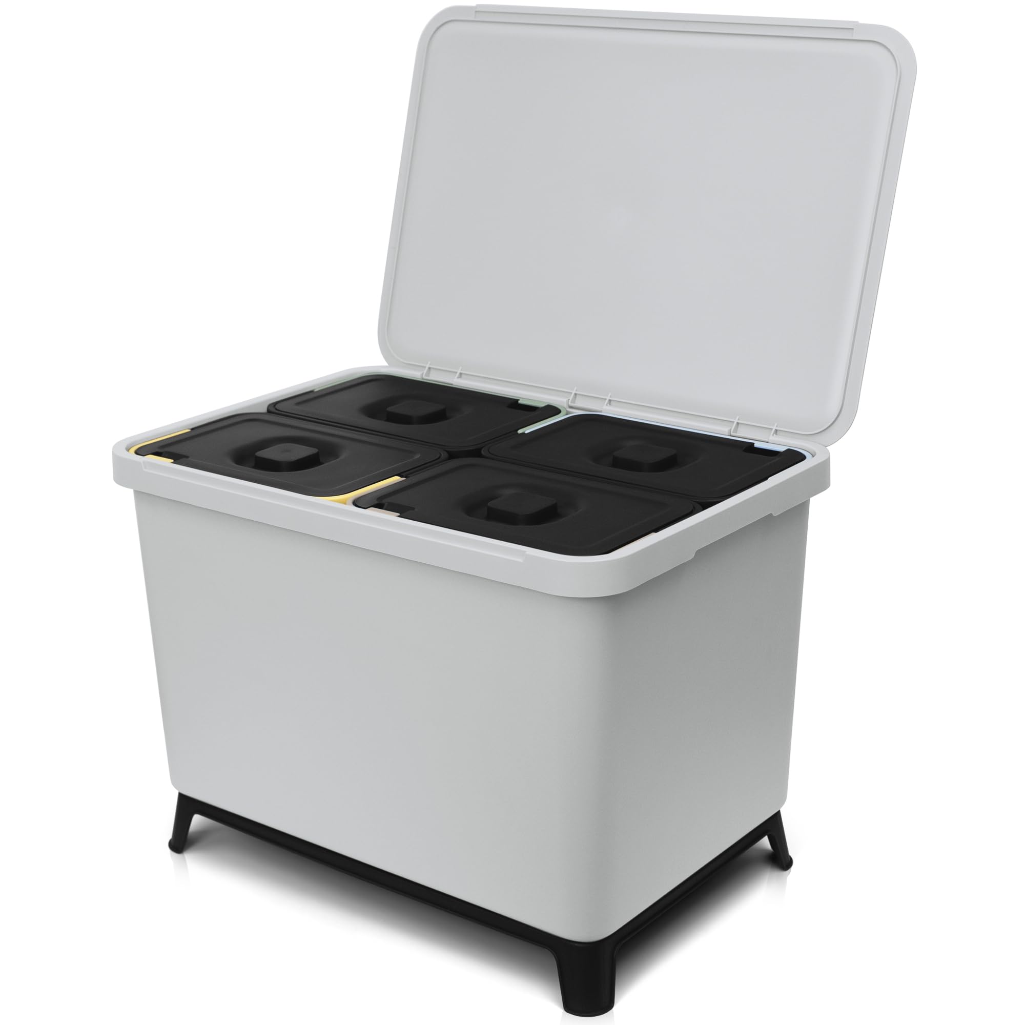 YourCasa® Cubo de basura con 4 compartimentos [40 L] en diseño exclusivo sistema de separación de basura, cubo de basura para cocina con 4 cubos extraíbles de 10 l (gris claro, 40 litros)