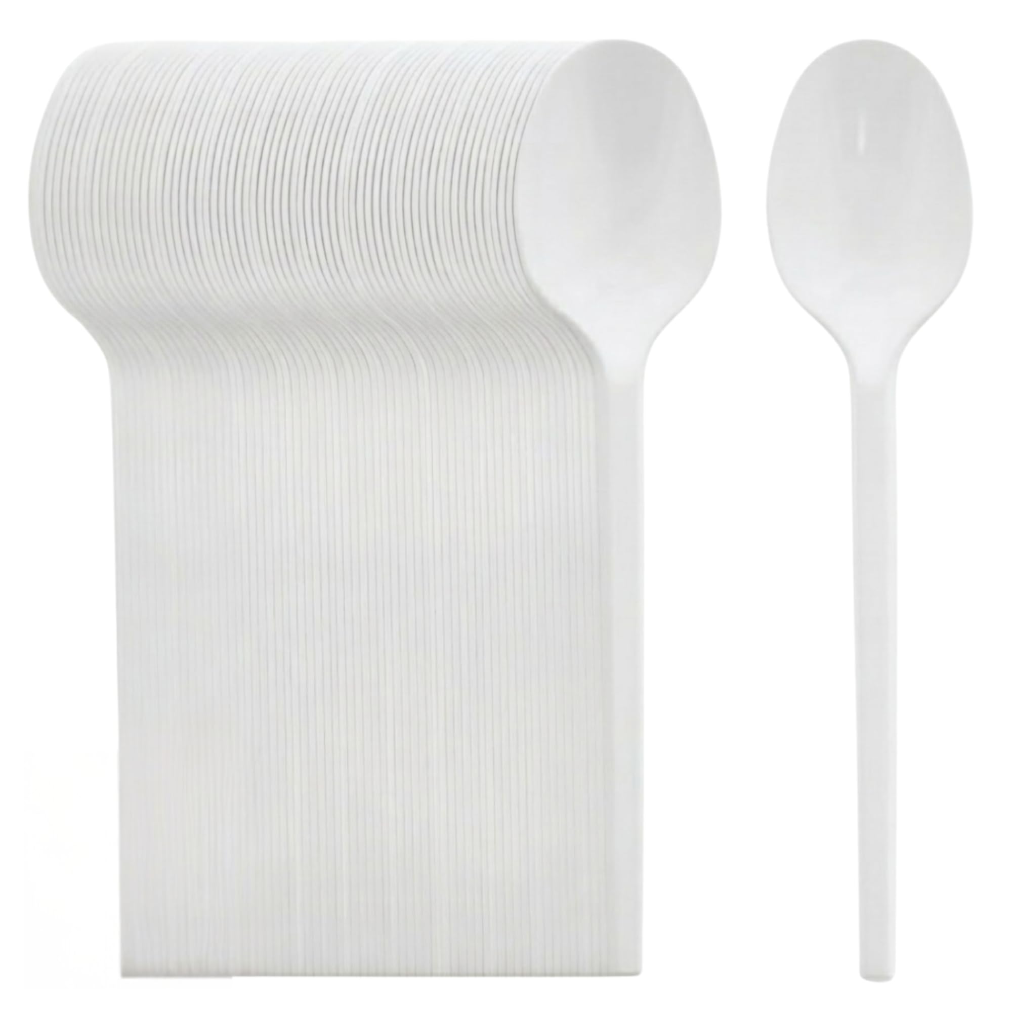 100 Pack Heavy Duty White Plastic Reusable Spoons, Microwave Safe & Durable Tablespoons for Birthday Parties Camping, Home & Office Use Dishwasher Safe (100, Spoons 14 cm)