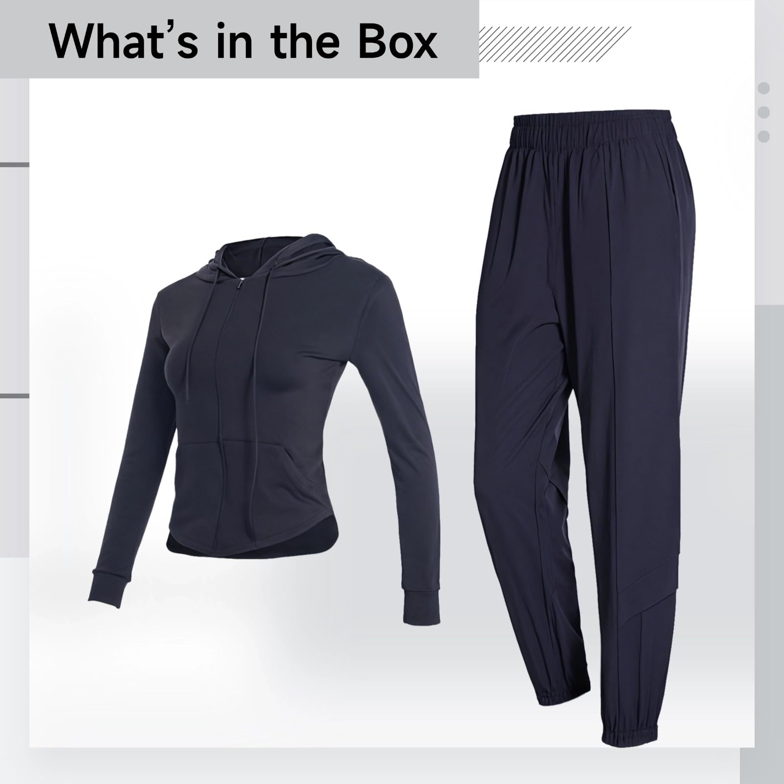 Set da donna con cappuccio e pantaloni da yoga, due pezzi Activewear nylon spandex per pilates e look casual fitness, Nero , Taglia unica