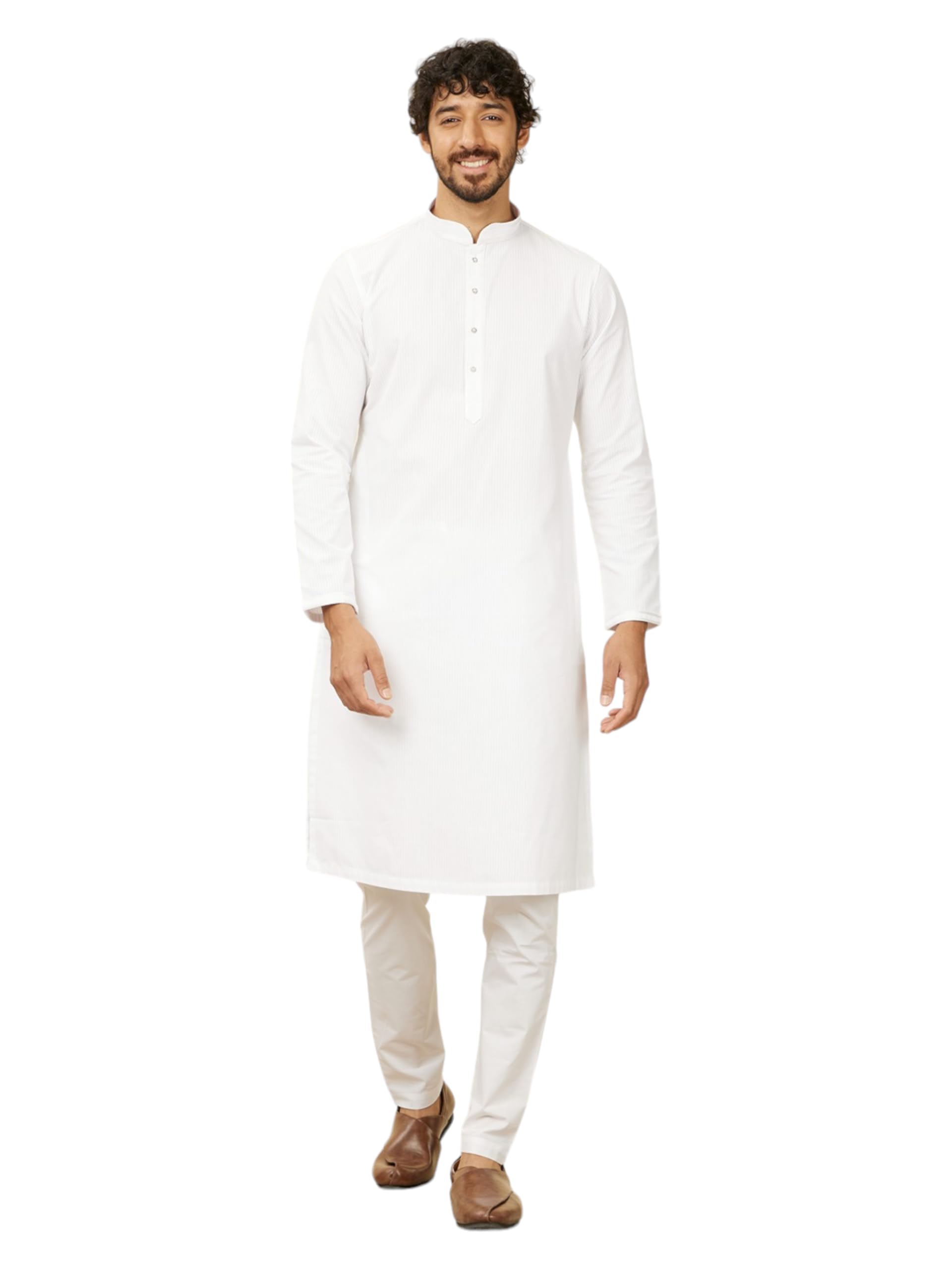 manyavar Men's Cotton Embroidered Kurta Pajama Set (2pcs)-picture-42