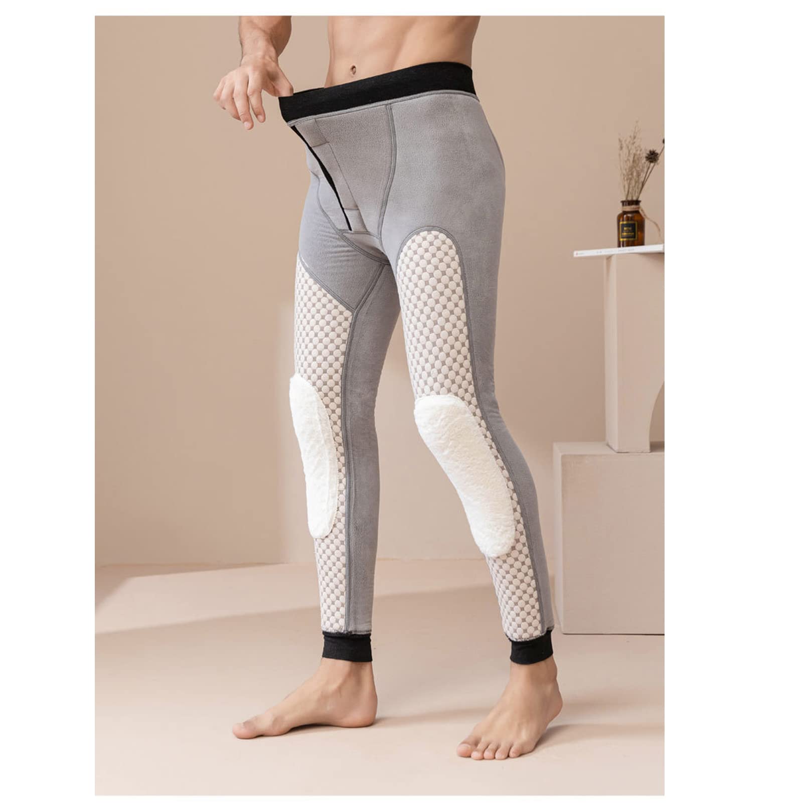 Męskie polarowe kalesony termiczne z wysokim stanem - ciężkie zimowe legginsy z ciepłą podszewką, spodnie dresowe warstwa bazowa joggery, czarne, rozmiar 3XL