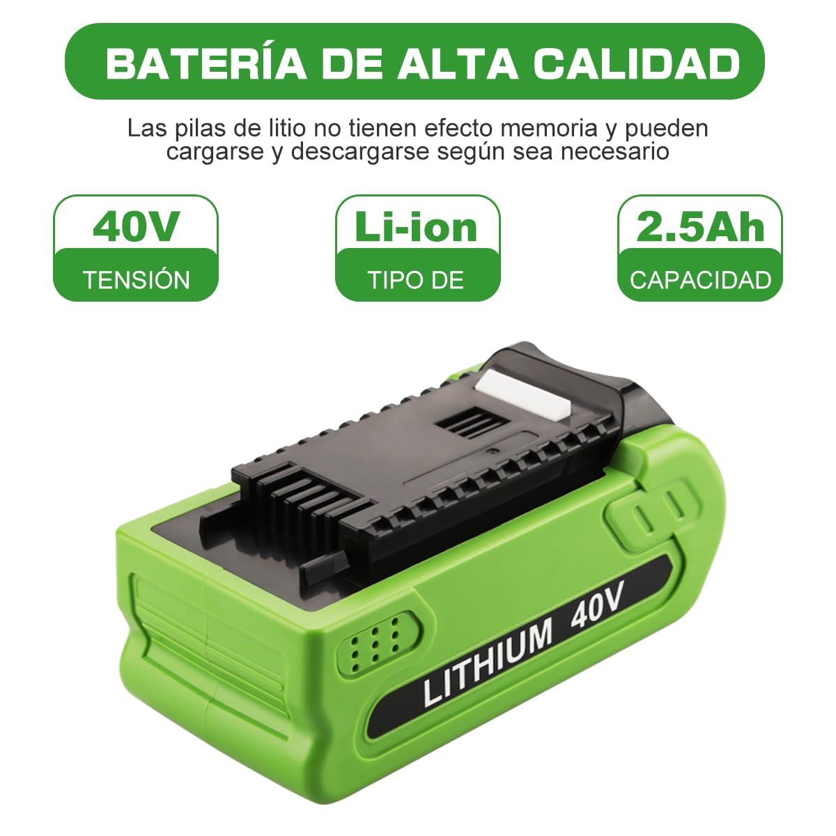 40V 2.5Ah Batería de Repuesto para batería Greenworks 40V G40B25 con Cargador 2A 40V Reemplazo para Cargador Greenworks 40V G40C
