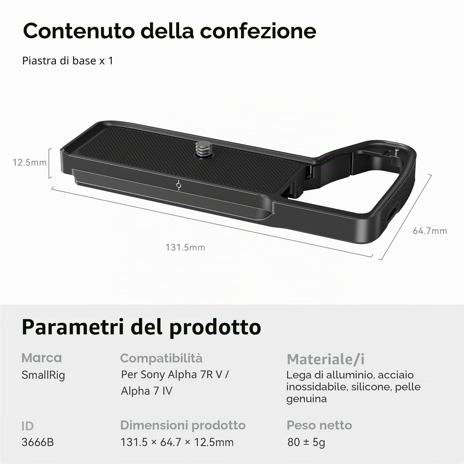 SMALLRIG Piastra di base per Sony Alpha 7 IV con design a sgancio rapido per Arca Standard - 3666