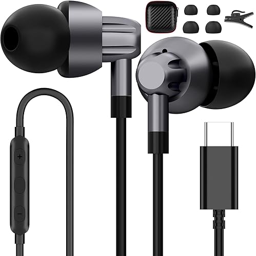 Auriculares USB C para Samsung Galaxy S24S23 UltraS22S21 FES20A54Note 20 10+ Auriculares con cable con micrófono con cancelación de ruido,