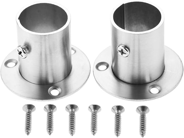 Hicello 2Pcs Stainless Steel Wardrobe Rail Rod Pole Socket End Support Bracket Flange-25mm
