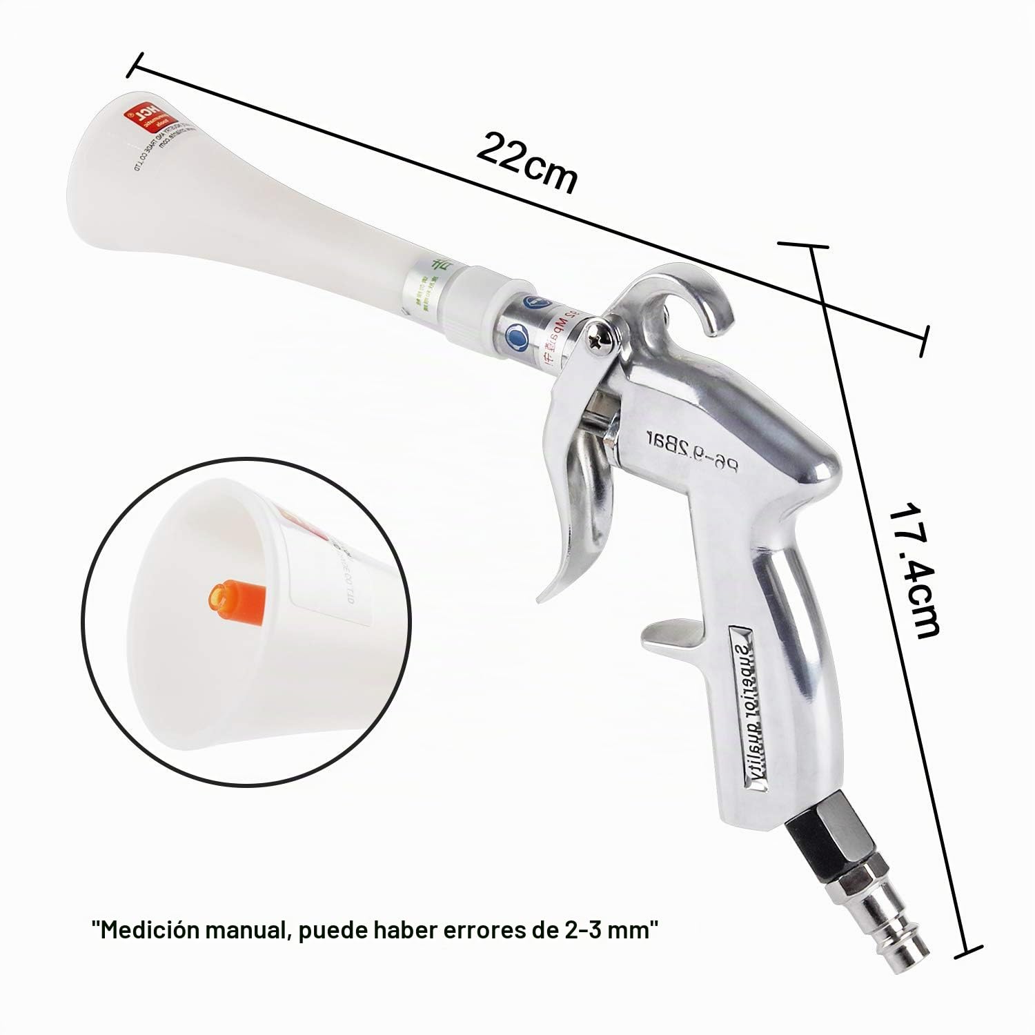 pistola de soplado aire comprimido en seco, Pistola de Limpieza de Coches, Pistola de Espuma de Limpieza de Coche, Blow Gun para Paneles de Puertas de automoviles y Neumáticos