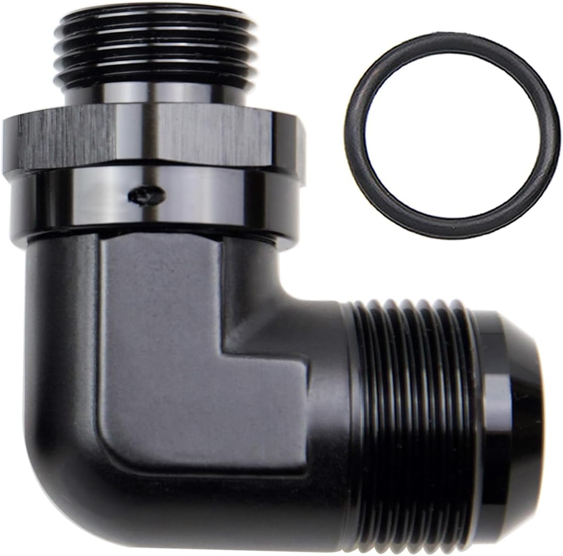 High Flow Radius 90 Degree Aluminum 16AN Male Flare to 12AN Male Swivel Fitting Adapter With AN12 O ring ORB Port, Black