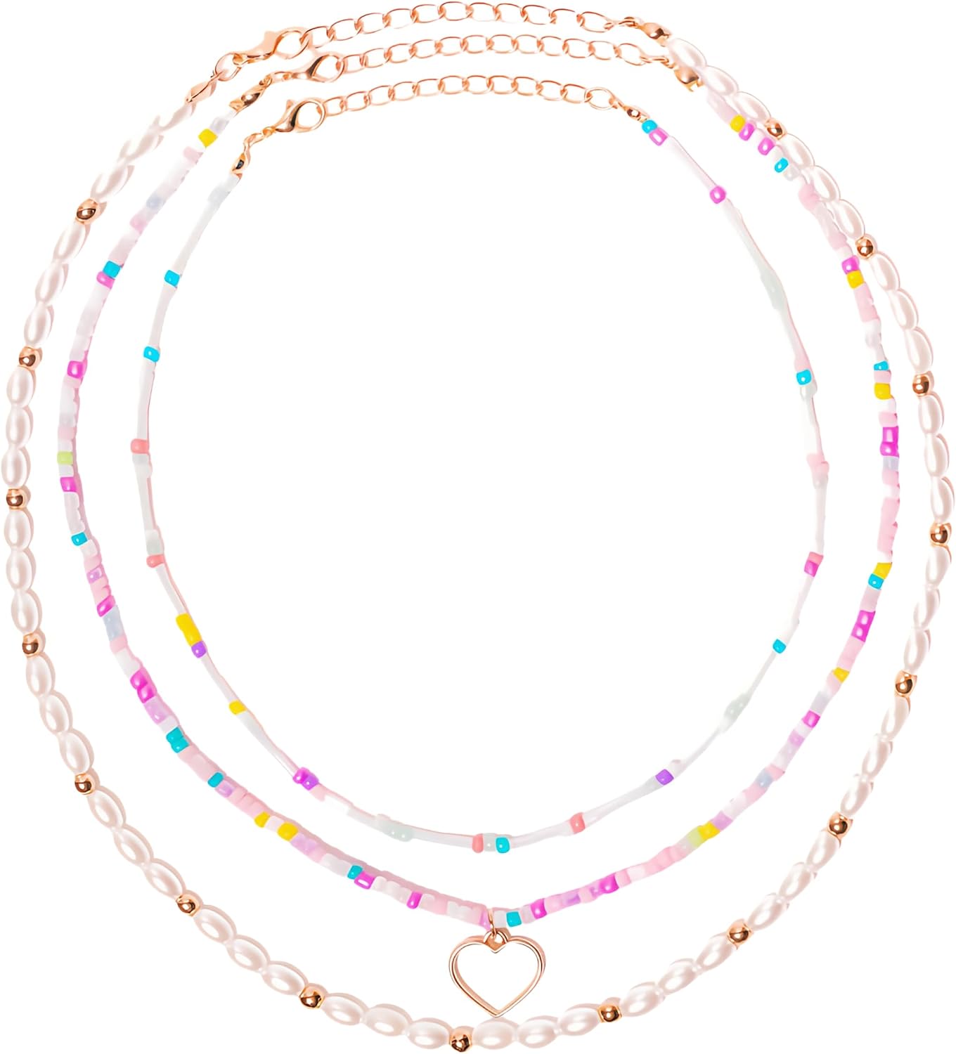 Summer Style Three - Layered Colorful Beaded and Pearl Handmade Necklace - Multiple Ways to Wear, Y2K Trendy Pearl Necklace, Jewelry Gifts for Women