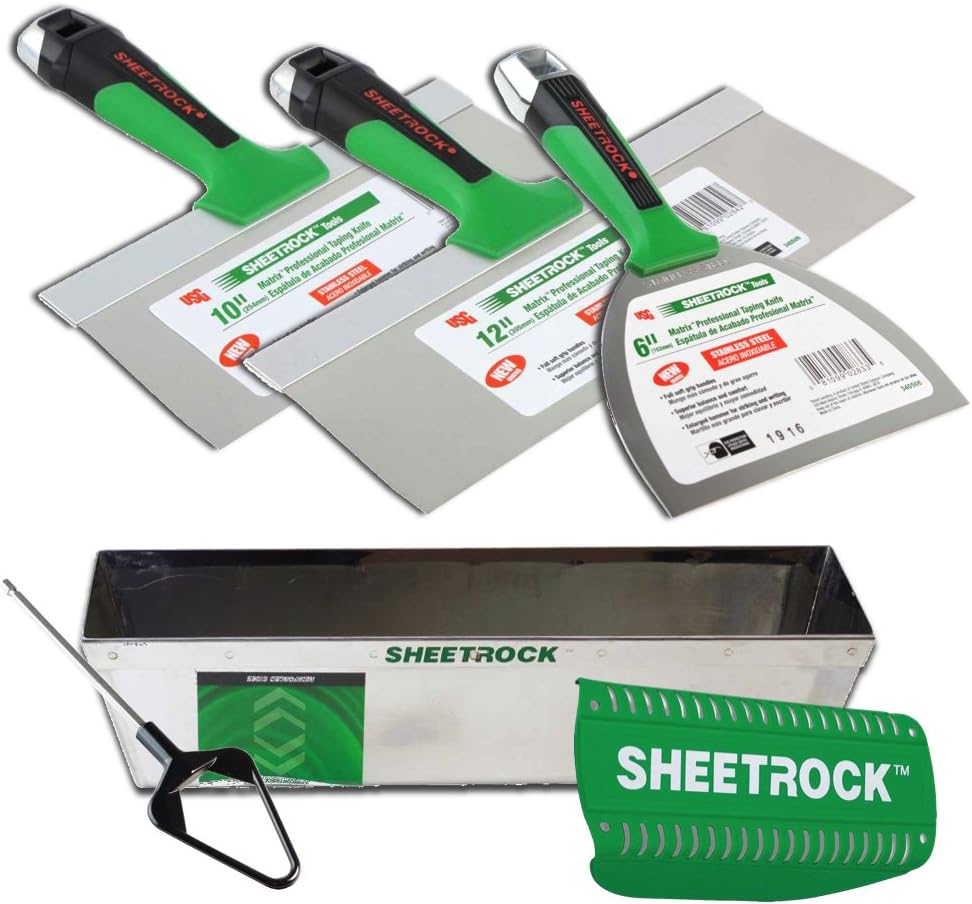 USG Sheetrock Matrix Drywall Taping Knife Set with Matrix Mud Pan, Magnetic Grip and Mini Mud Mixer