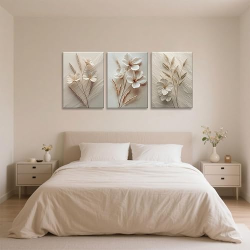 Miniatura 7 de TUEASKY 3 piezas de lienzo de arte de pared beige para decoración de pared, imágenes florales, impresiones artísticas de flores, pinturas botánicas