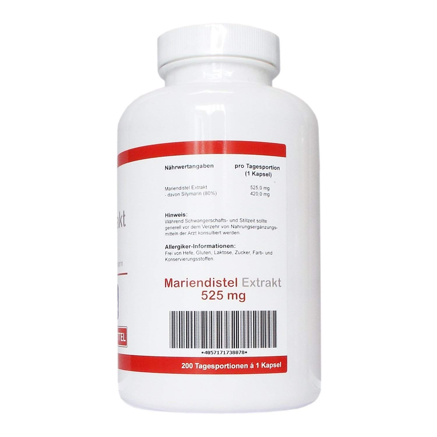 Mariendistel Extrakt 525 mg - 80% Silymarin (420mg) - 400 vegetarische Kapseln - frei von Trennmitteln und Füllstoffen (2 Packungen a 200 Kapseln)